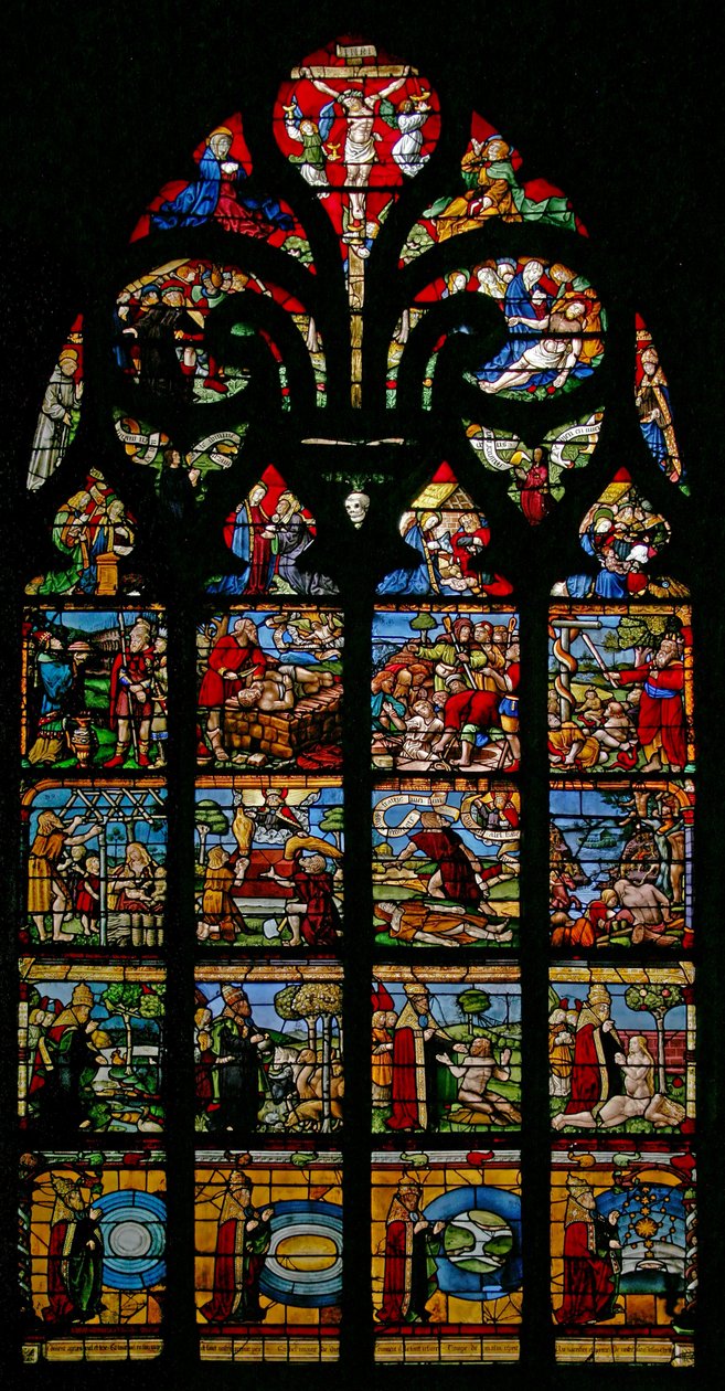 Okno w1 przedstawiające Stworzenie Genesis i Odkupienie autorstwa French School