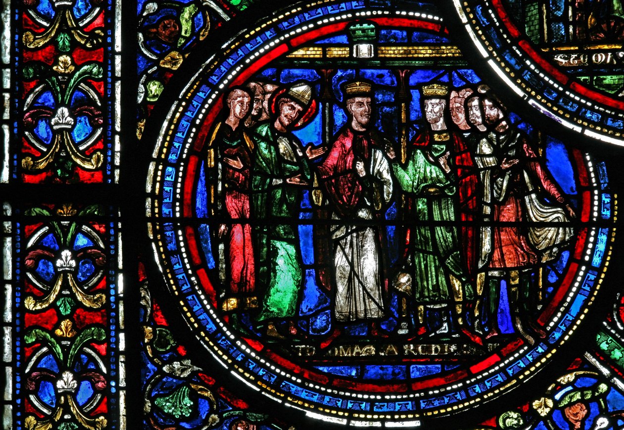 Okno w23 przedstawiające św. Tomasza Becketa z Henrykiem II i Ludwikiem VII autorstwa French School