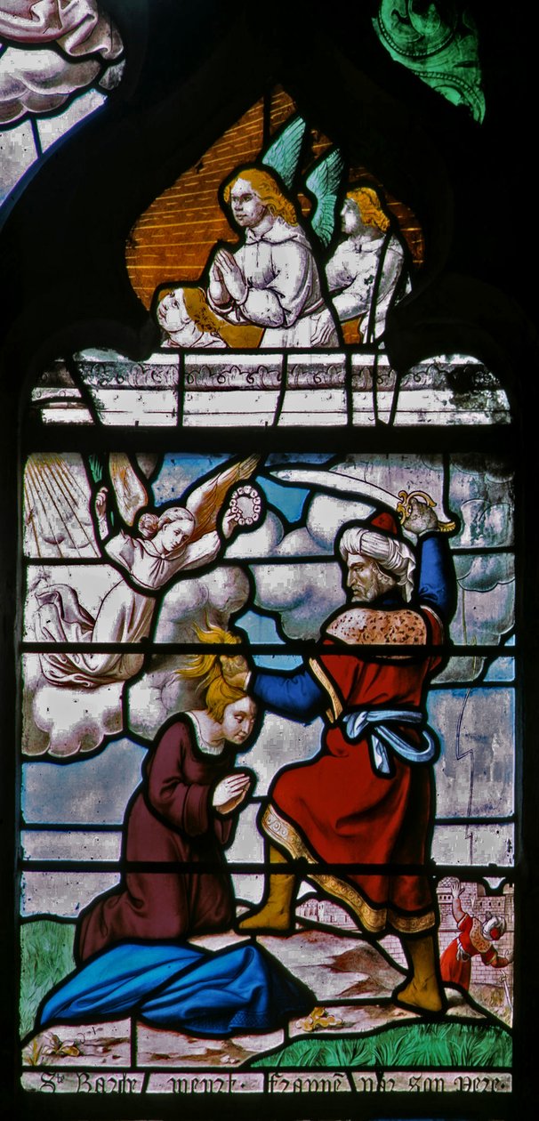 Okno w29 przedstawiające ścięcie św. Barbary autorstwa French School