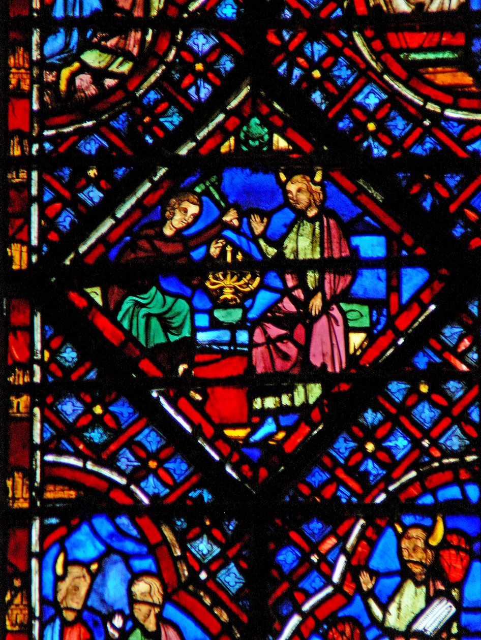 Okno w2 Moses obserwuje, jak Besalel robi Menora Ex XXXVII 17-24 autorstwa French School