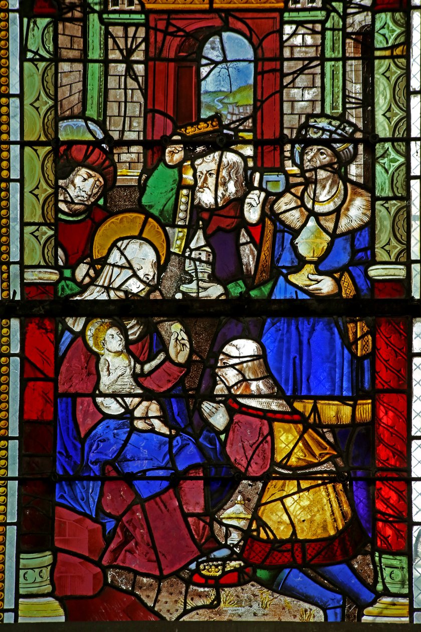 Okno w4 przedstawiające Pokłon Trzech Króli autorstwa French School