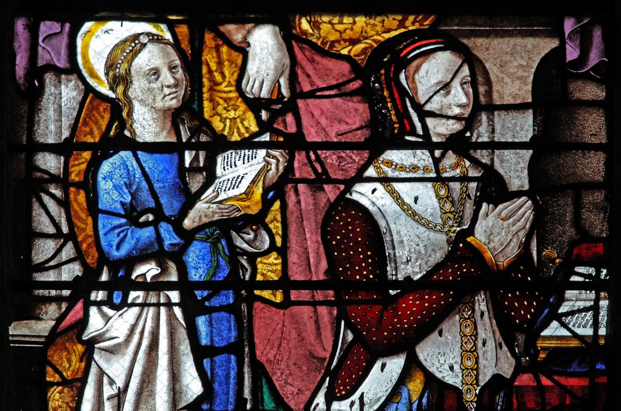 Okno w5 przedstawiające żonę i córkę dawców z Montmorency autorstwa French School