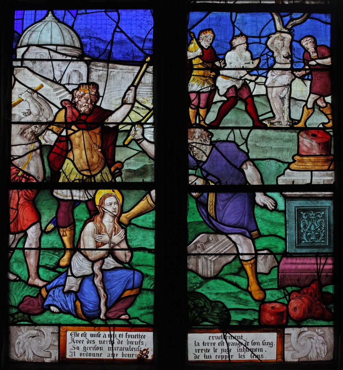 Okno w7 przedstawiające scenę z życia św. Barbary (witraż) autorstwa French School
