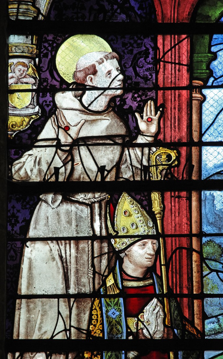 Okno w9 przedstawiające św. Franciszka i darczyńcę autorstwa French School