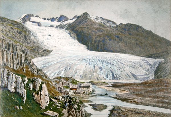 Zimowy krajobraz i podróżnicy w Pirenejach, ok. 1850 (kolor lito) autorstwa French School