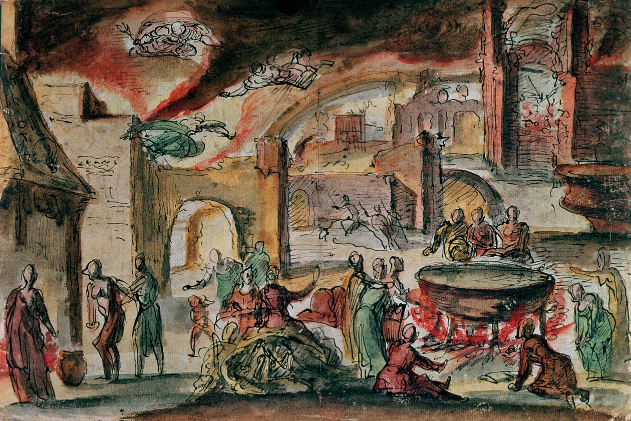 Scena czarów, prawdopodobnie scenografia, 2. poł. XVII w. (wc na papierze) autorstwa French School