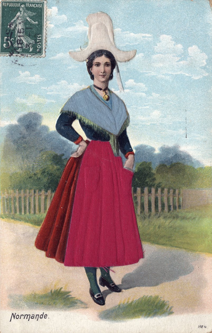 Kobieta w tradycyjnym stroju z Normandii C. 1910 - Kobieta w tradycyjnym stroju z Normandii autorstwa French School