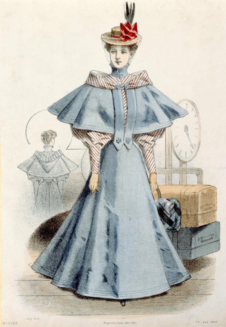 Kobieta w podróżnej sukience, z Le Coquet, 1895 autorstwa French School