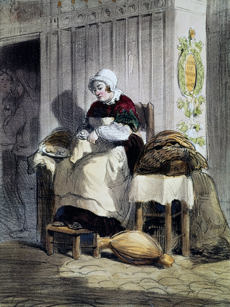 Kobieta otwierająca ostrygi (ecailliere), odbitka z serii Kobiety Paryża, Francja autorstwa French School