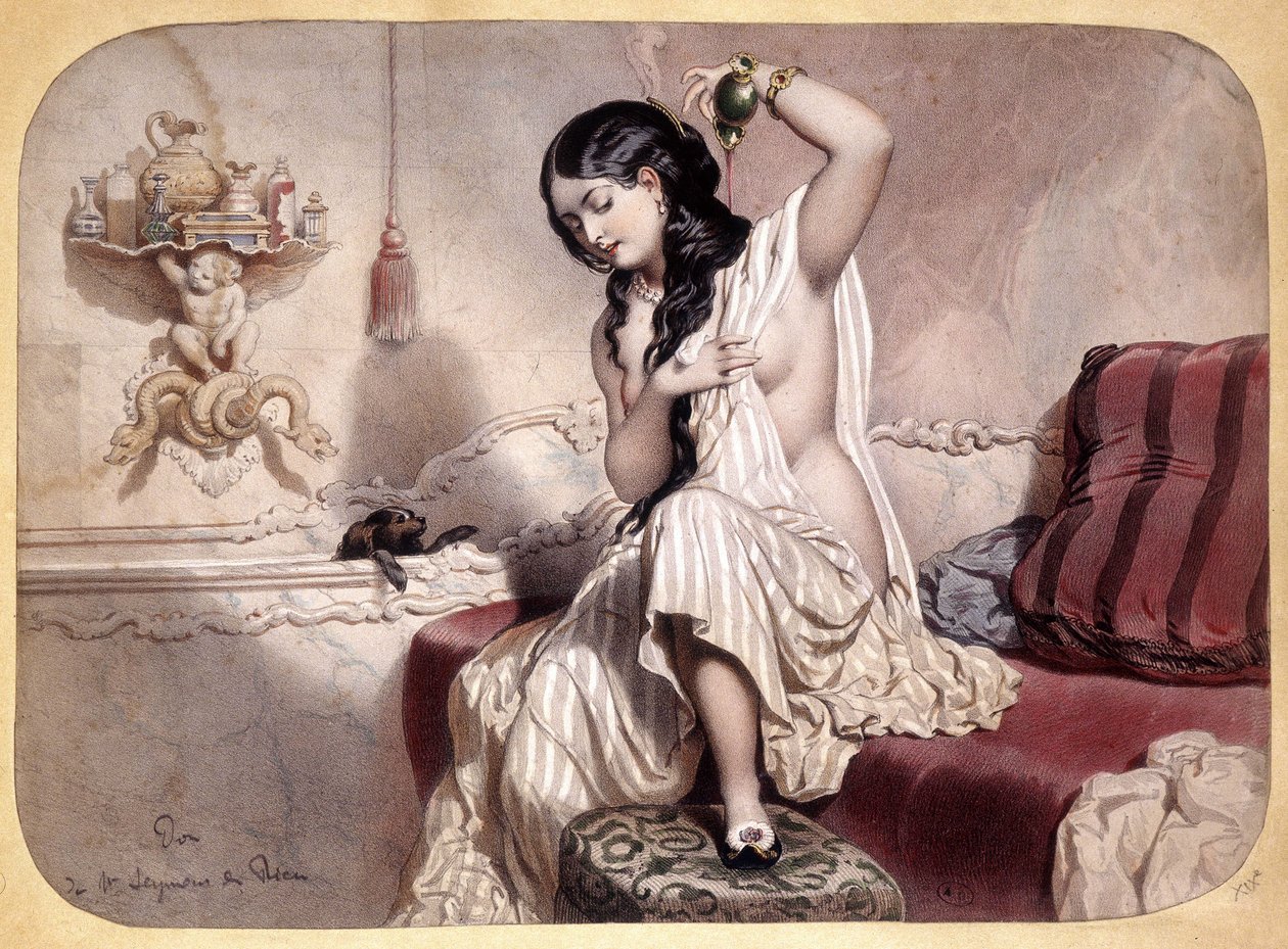 Kobieta perfumująca po kąpieli - litografia, w.1860 autorstwa French School