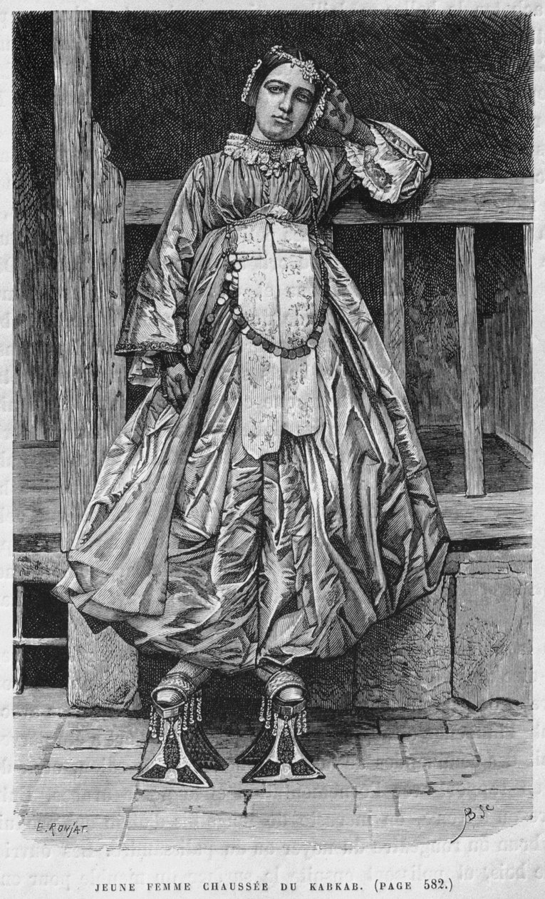 Kobieta nosząca kabbab, z dzisiejszej Syrii. Podróżuje po Fenicji, Libanie i Judei. 1875-1880 Louis Charles Emile Lortet, 1884 (bw grawerowanie) autorstwa French School