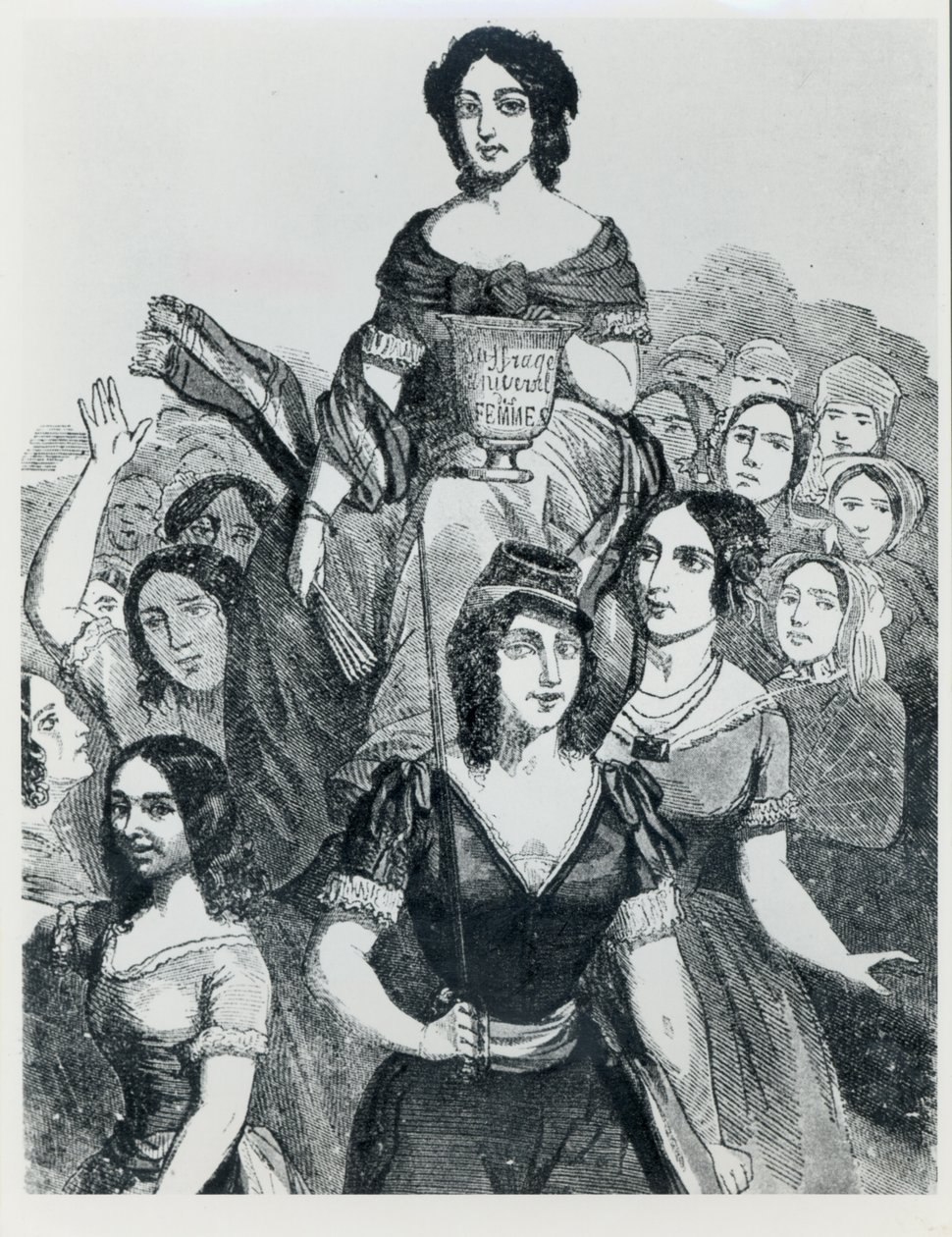 Kobiety niosące Jeanne Deroin (1805-94) w Triumph, z Les Femmes Celebres, tom I, Paryż, Mazenod, 1848 autorstwa French School