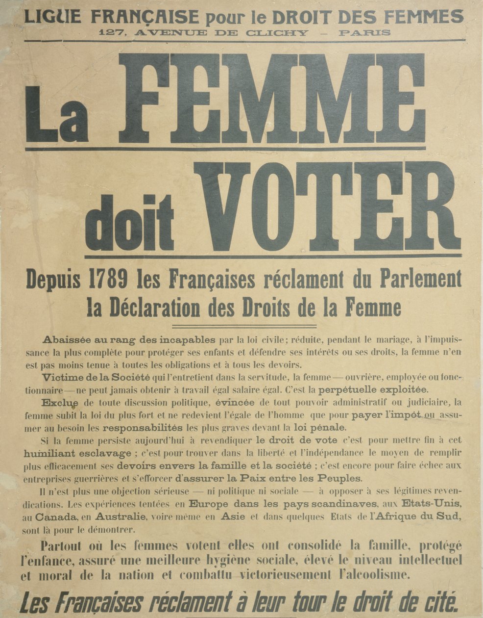 Women Must Vote, plakat zachęcający kobiety do walki o prawa wyborcze, 1914 autorstwa French School
