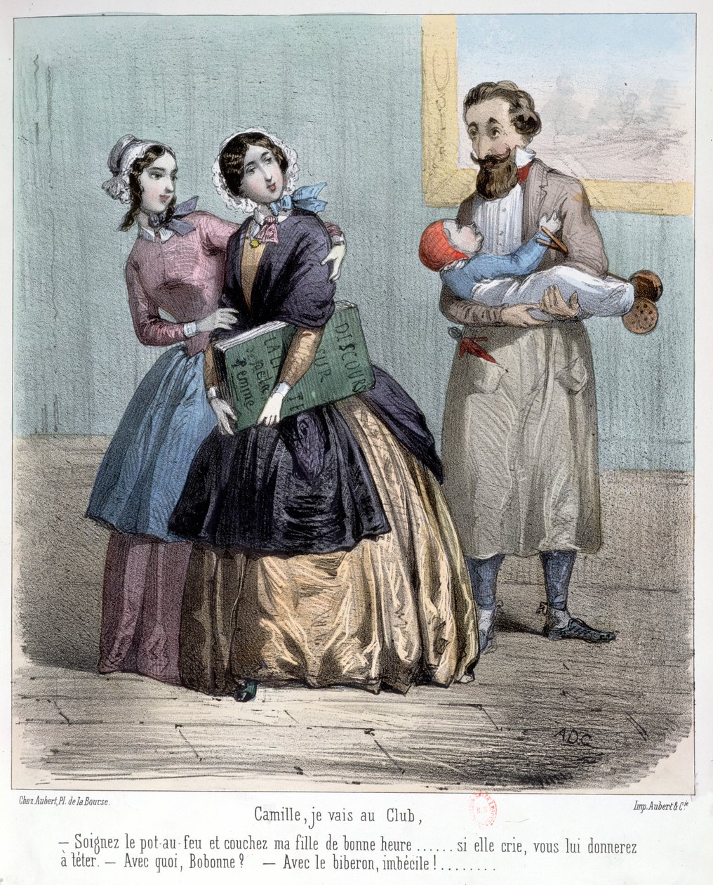 Kobiety opuszczające mężów, aby opiekować się dziećmi, gdy chodzą do klubu, 1848 autorstwa French School
