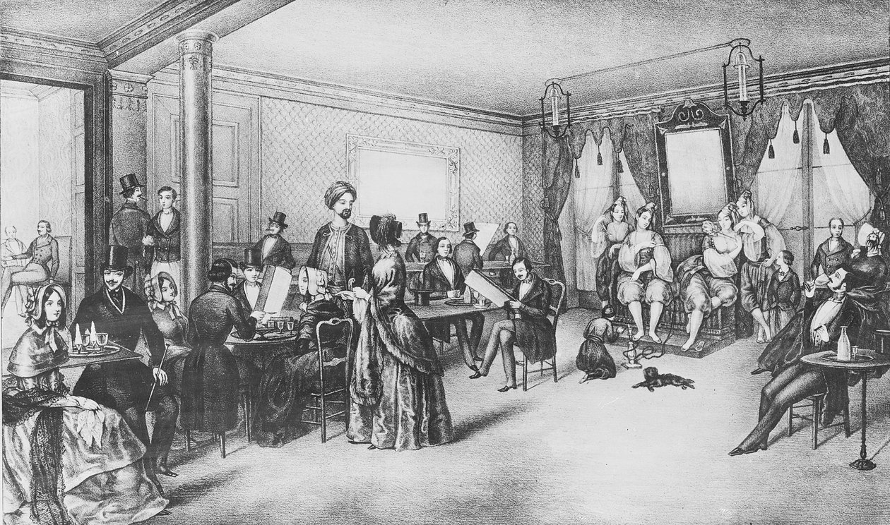 Kobiety z Algieru w paryskiej kawiarni, ok. 1860 (rycina) autorstwa French School
