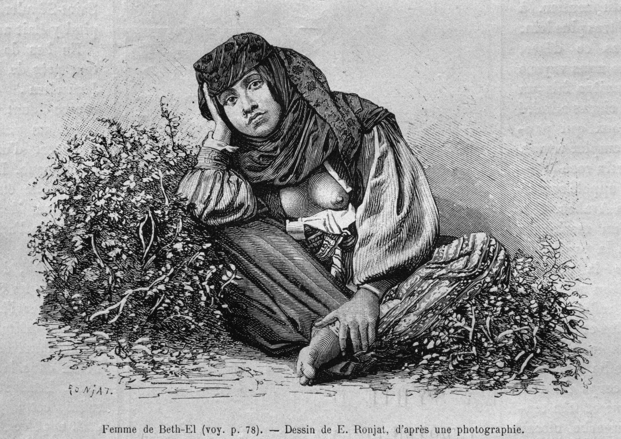 Kobiety z Bet-El, z dzisiejszej Syrii. Podróżuje po Fenicji, Libanie i Judei. 1875-1880 Louis Charles Emile Lortet, 1884 (bw grawerowanie) autorstwa French School