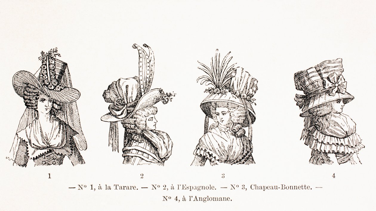 Style kapeluszy damskich z XVIII wieku, 1875 r autorstwa French School