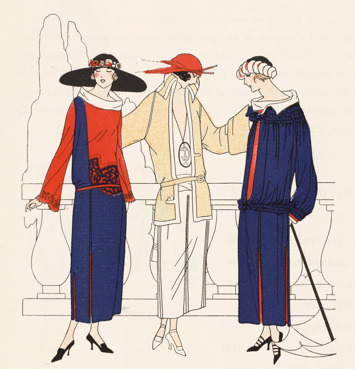 Moda damska z lat 20. autorstwa projektanta Jeana Patou (kolorowa litografia) autorstwa French School