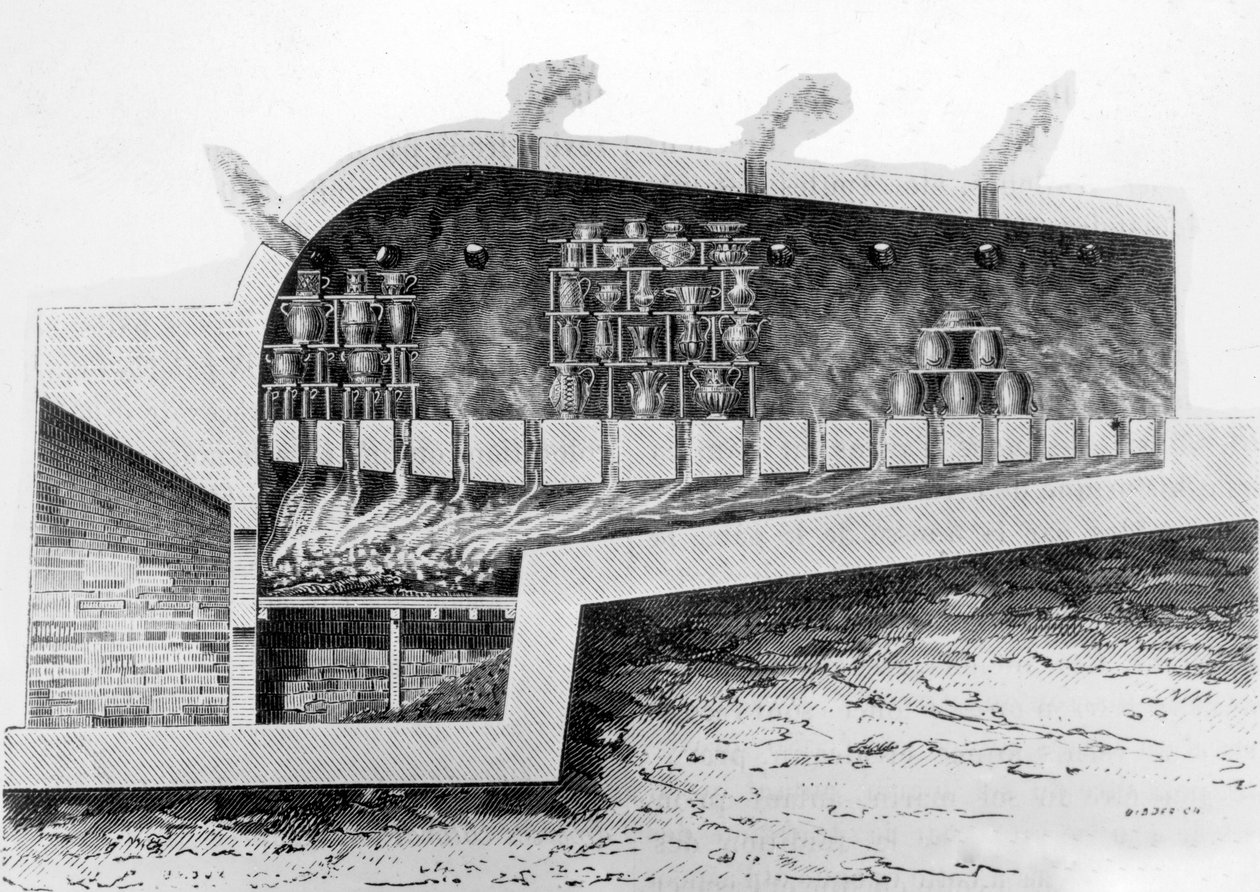 Piec na drewno do wypieku ceramiki, 1882 autorstwa French School