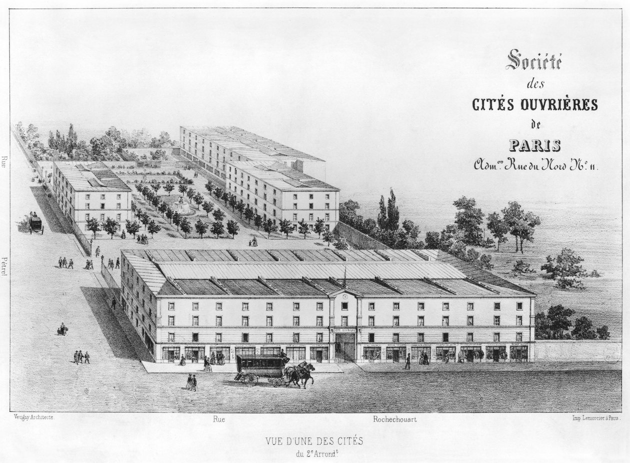 Osiedle robotnicze, 58 rue Rochechouart, Paryż, ok. 1870 autorstwa French School
