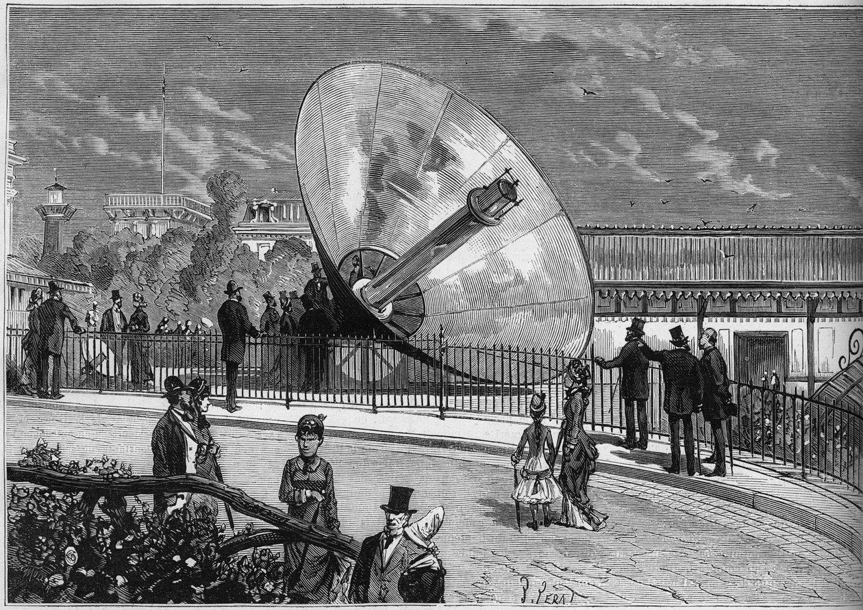 Wystawa Światowa 1878 w Paryżu: piec słoneczny wynaleziony przez Augustina Mouchota (1823-1912). Grawer w „Le Monde Illustré” nr 1125 z 19 października 1878 r. autorstwa French School