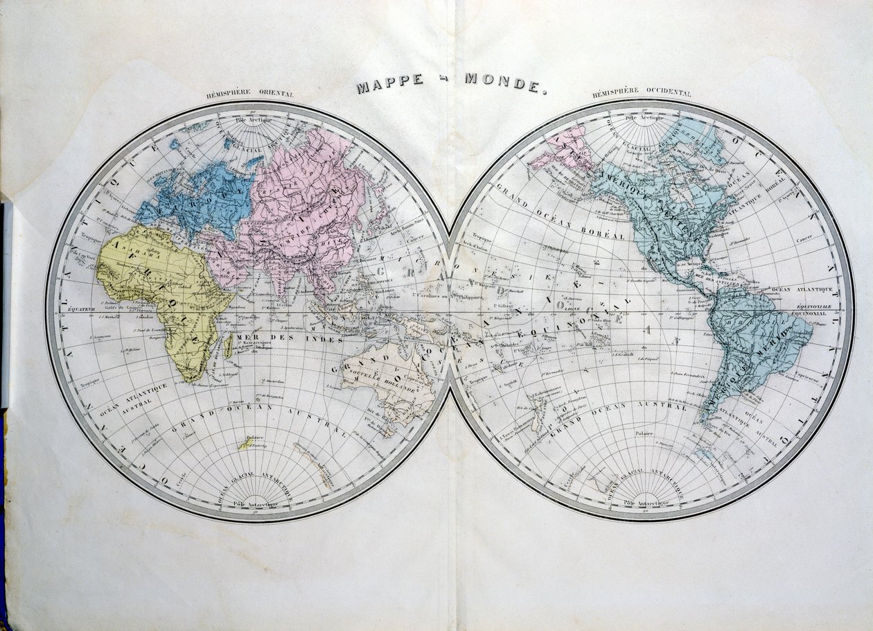 Mapa świata, ilustracja z Atlas Geographic Moderne autorstwa Prosper-Auguste Poulain de Bossay, c.1850 autorstwa French School