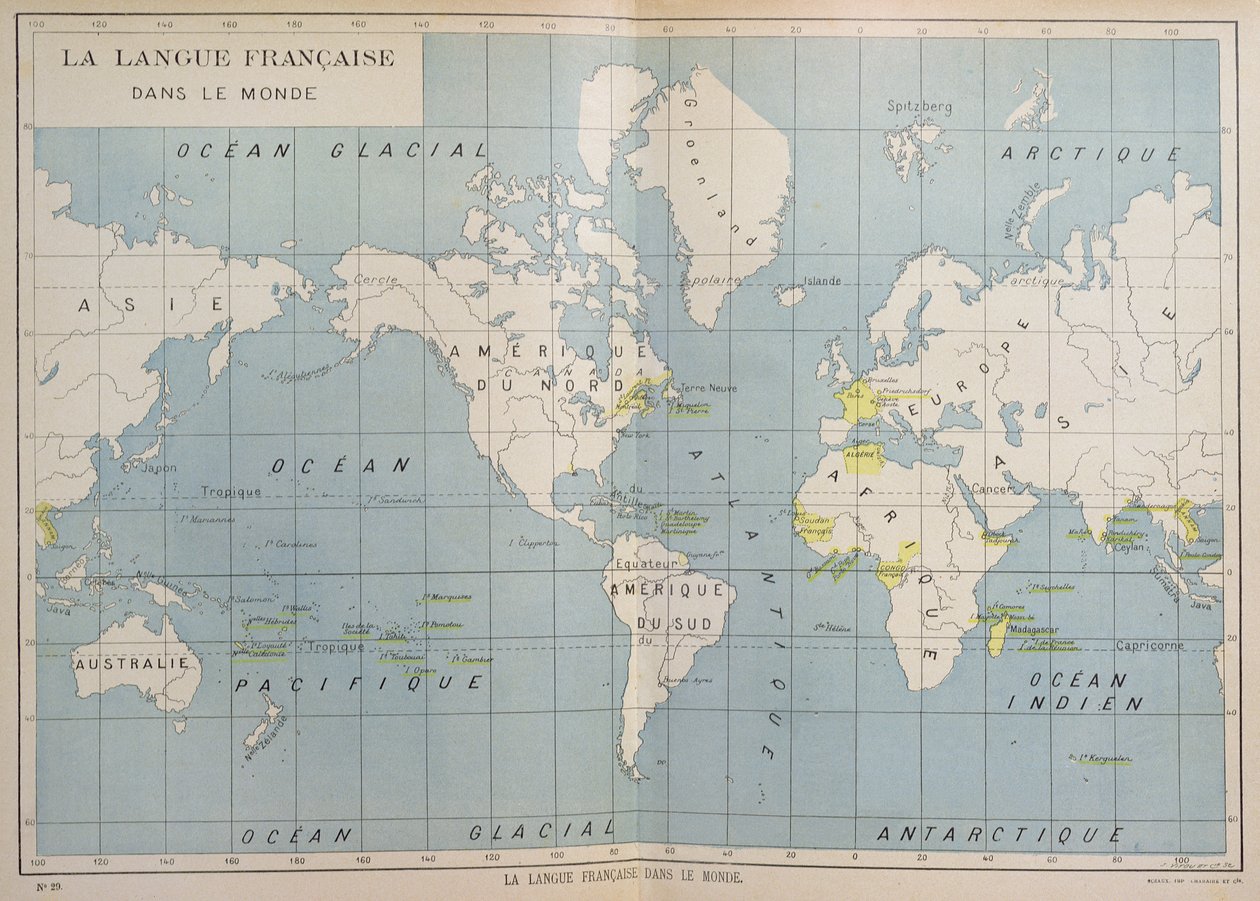 Mapa świata krajów francuskojęzycznych, początek XX wieku autorstwa French School