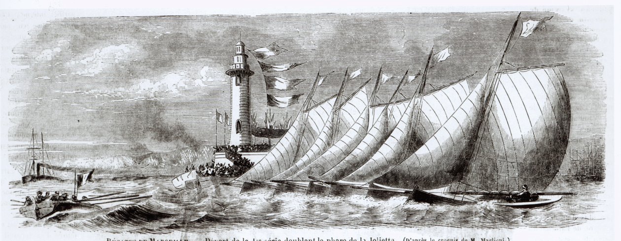 Jachty okrążające latarnię Joliette podczas regat 1864 w Marsylii, z Le Monde Illustre, 17 września 1864 autorstwa French School