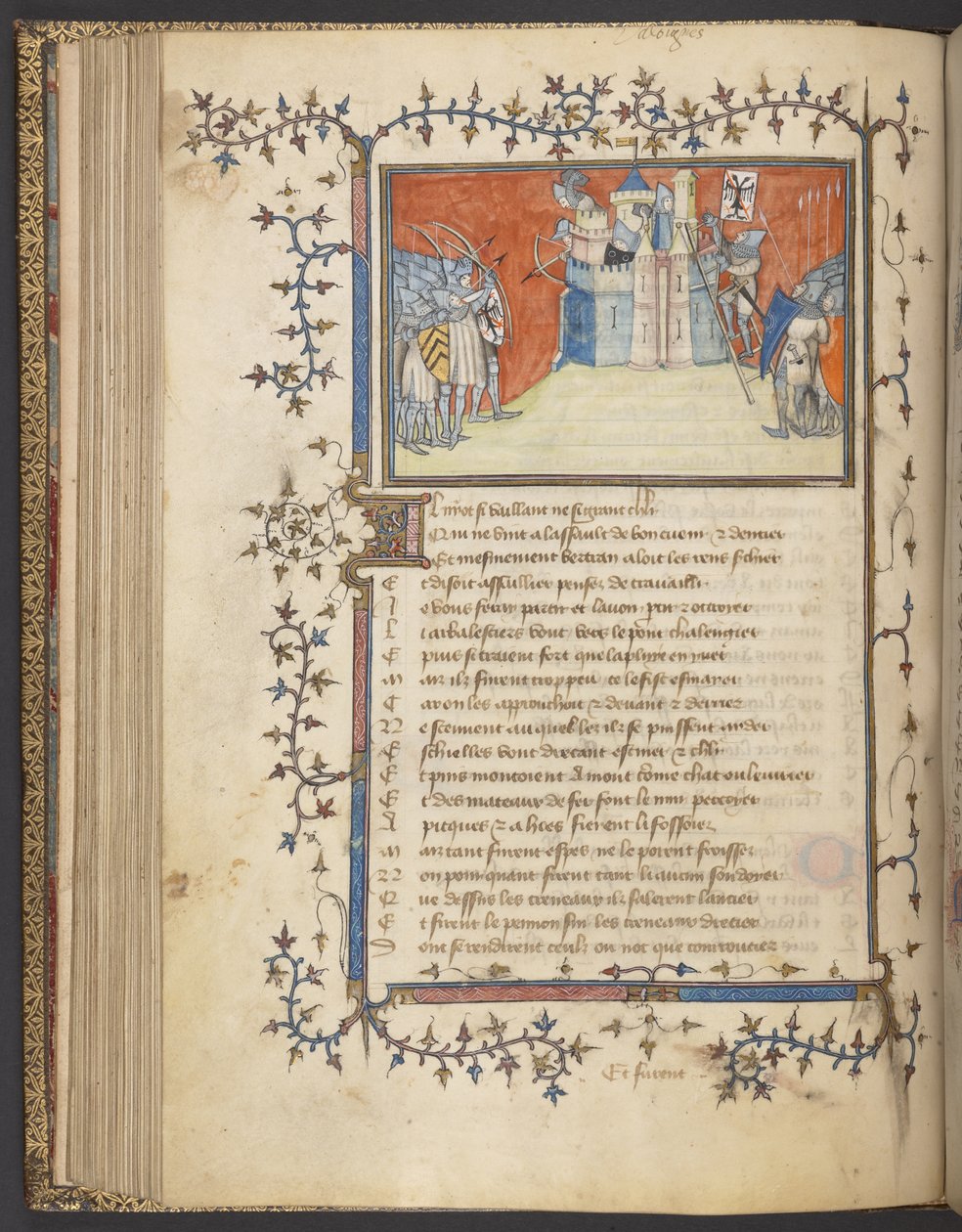 Yates Thompson 35 lat. 80v Biorąc Valonges, z „Pieśń Bertranda du Guesclin”, c.1380-92 (welum) autorstwa French School