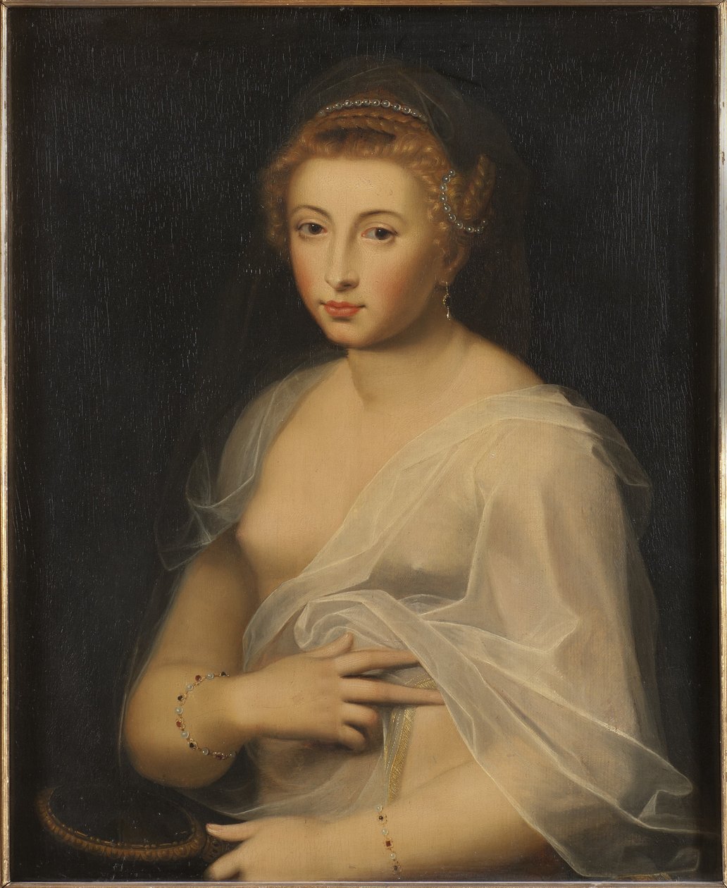 Młoda dama trzymająca lustro autorstwa French School