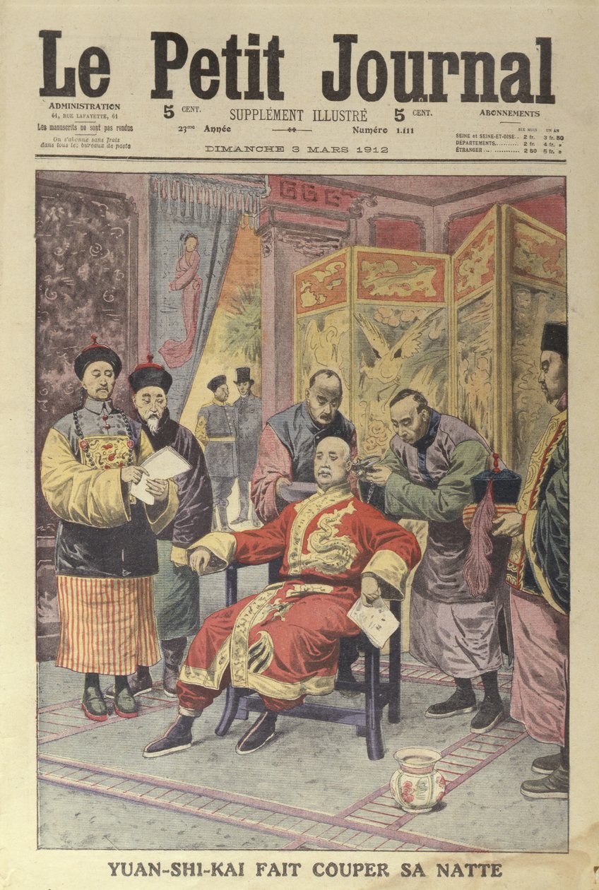 Yuan-Shi-Kai (1859-1916) z odciętym warkoczem, okładka Le Petit Journal, 3 marca 1912 autorstwa French School