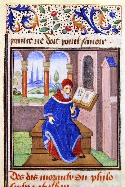 Zaqaquin, z Histoire des Philosophes, koniec XV w. (welum) autorstwa French School