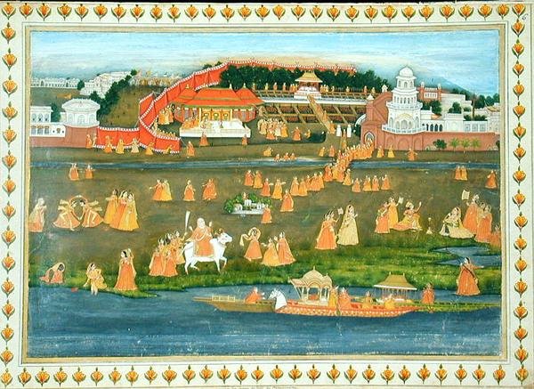 Zenana z Muhammad Shah z wizytą w kraju z „Albumu Gentil”, wydanego w 1774 r. (gwasz na papierze) autorstwa French School