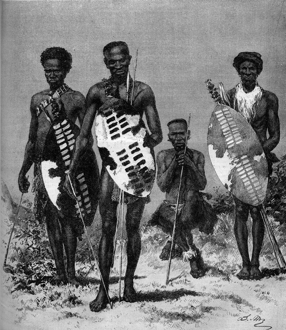 Wojownicy Zulusów. Grawer w „”The Illustrous World”” nr 1146 z 15 marca 1879 r. autorstwa French School