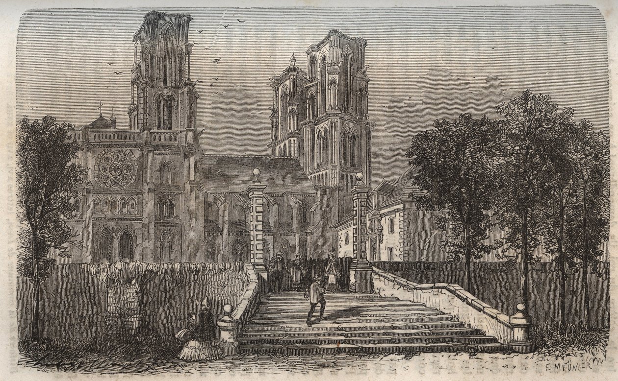 Cathedrale Notre-Dame (Notre Dame) de Laon (1150-1180), Aisne - grawerowanie w „”Historii Francji”” Victora Duruy (1811-1894) - 1882 autorstwa French School
