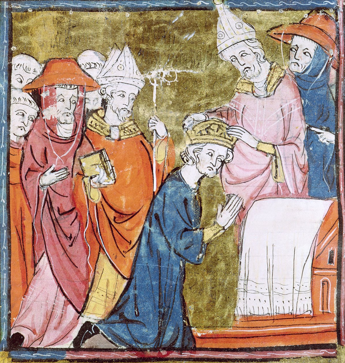 f.106r Koronacja cesarza Karola Wielkiego (742-814) przez papieża Leona III (ok. 750-816) w St. Peters, Rzym w 800, Grandes Chroniques de France, 1375-79 autorstwa French School