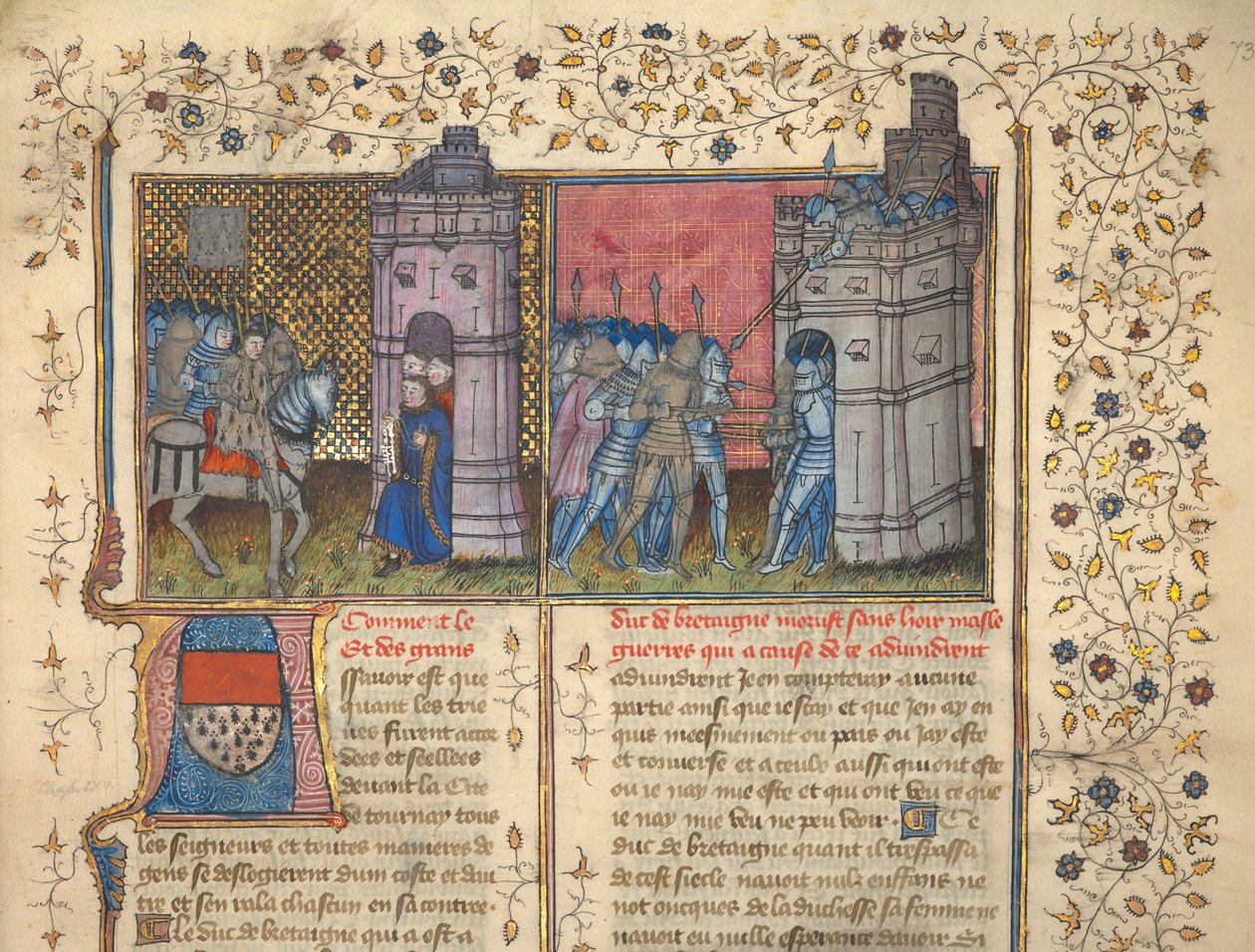 f. 73: Oblężenie Brześcia, z „Chronicles of France and England”, Jean Froissart (welin) autorstwa French School