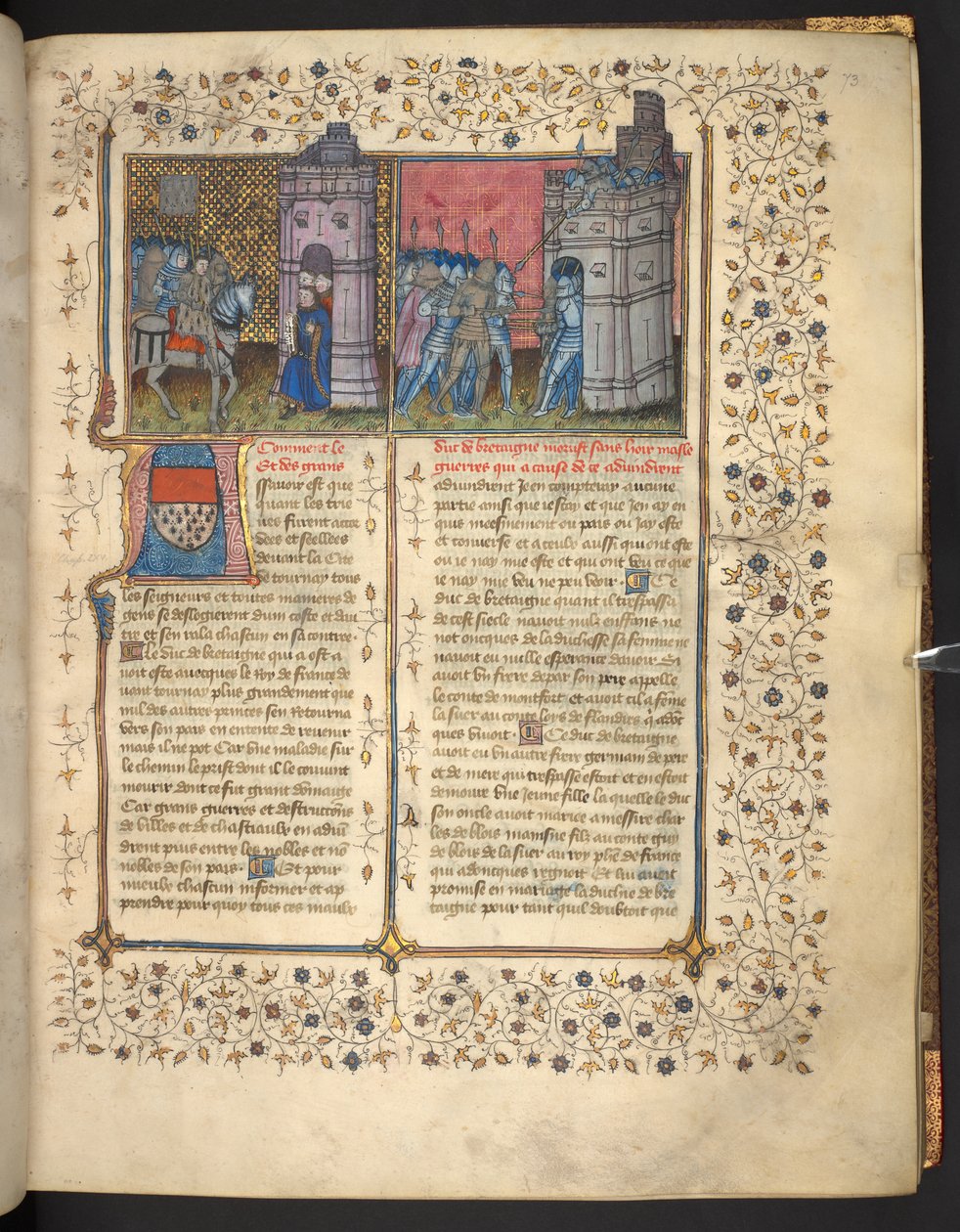 f. 73: Oblężenie Brześcia, z „Chronicles of France and England”, Jean Froissart (welin) autorstwa French School