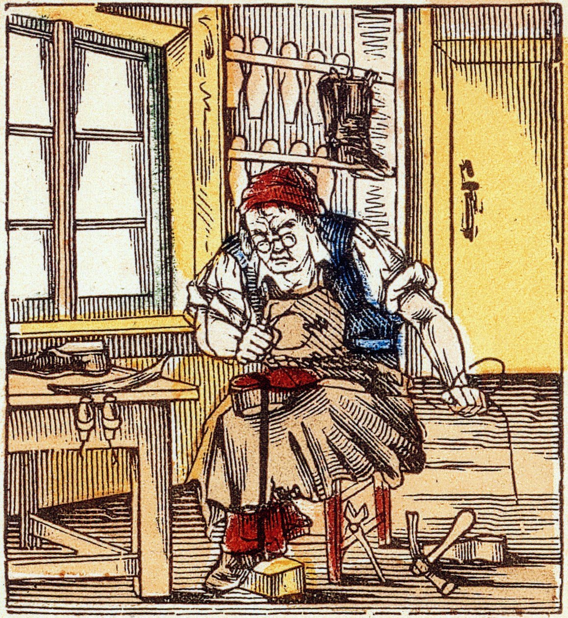 zawód: szewc naprawiający podeszwę, koniec XIX w. (ryc.) autorstwa French School