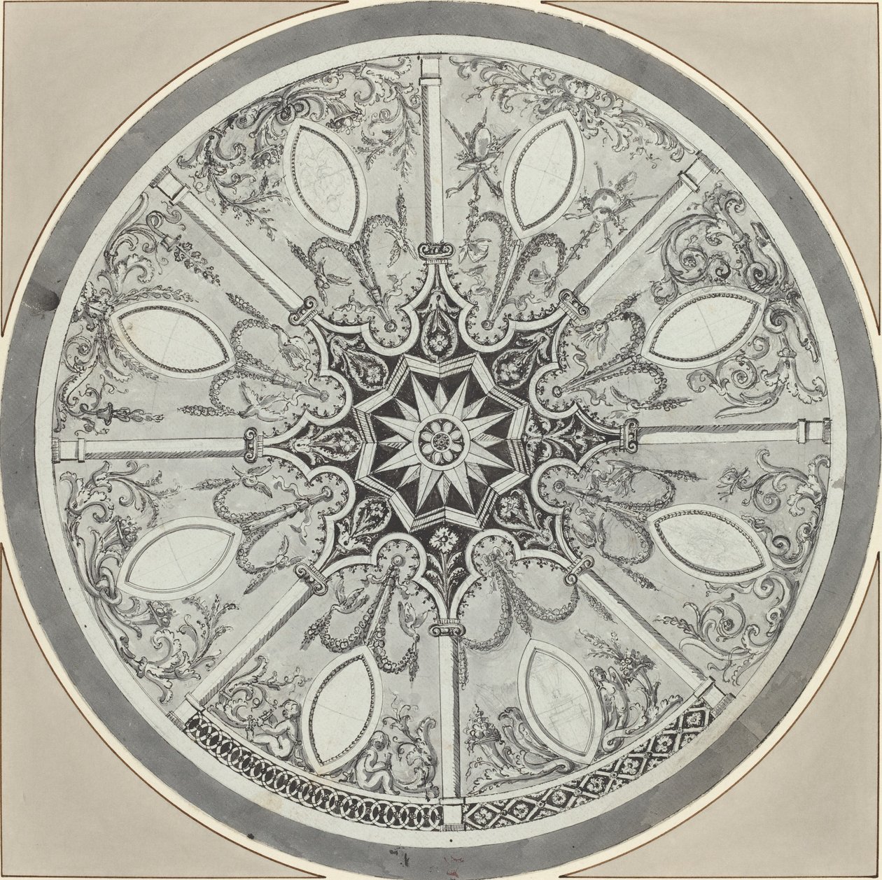 Projekt inkrustowanego okrągłego blatu z alternatywami autorstwa French or Italian 18th Century