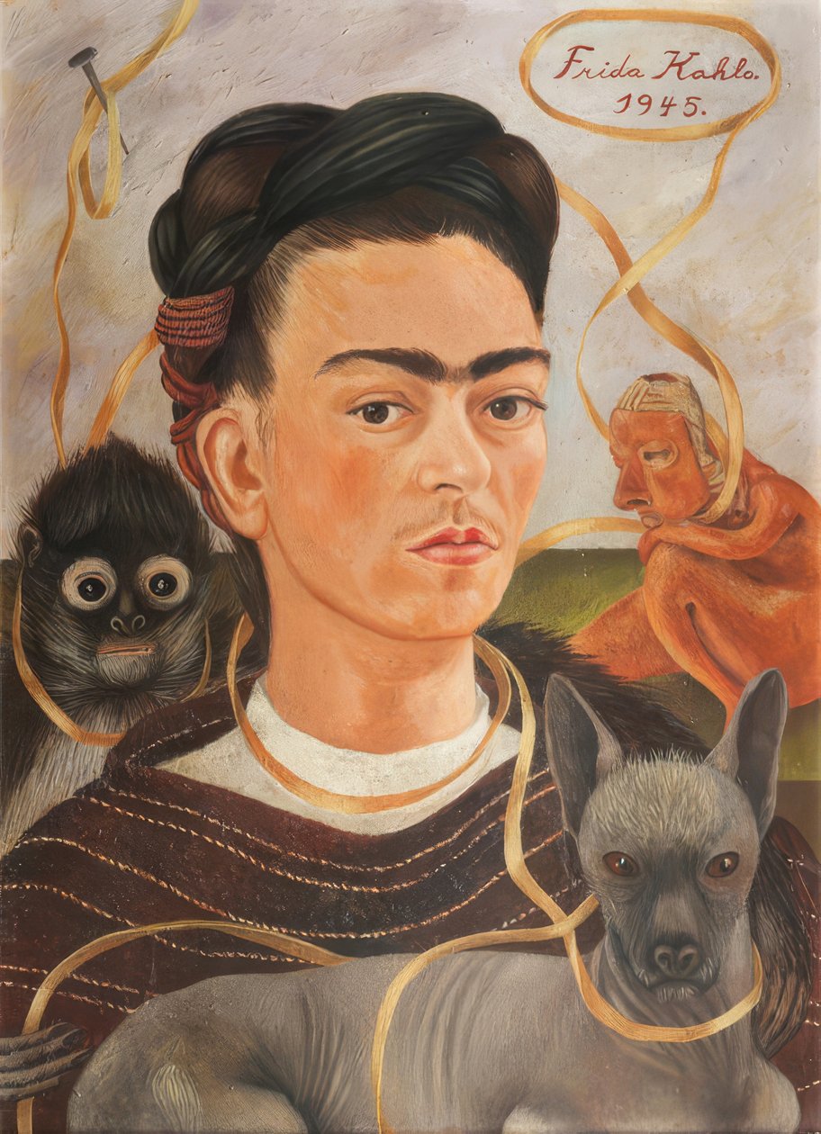 Autorretrato z changuito autorstwa Frida Kahlo