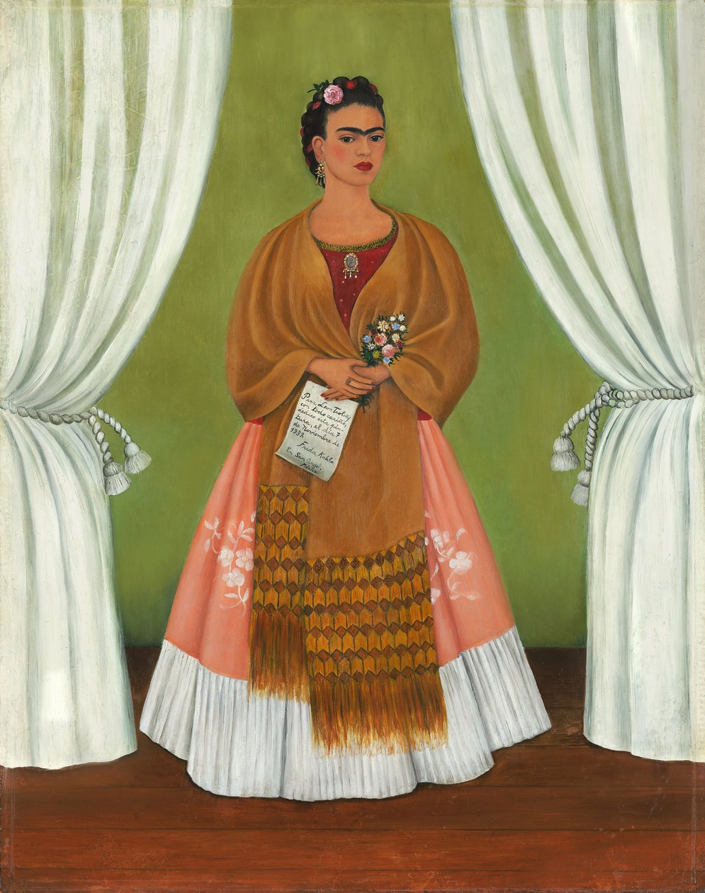 Frida Kahlo Między dwiema zasłonami / Autoportret dedykowany Leonowi Trockiemu autorstwa Frida Kahlo