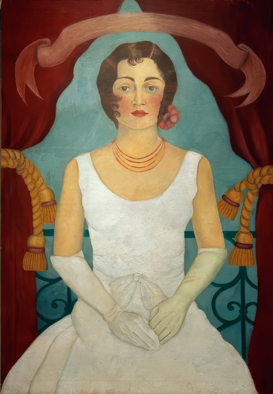 Portret damy w białej sukni autorstwa Frida Kahlo