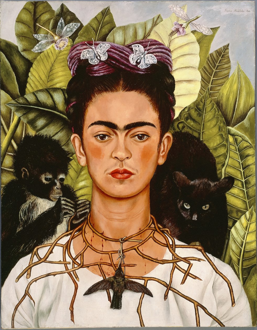 Autoportret z naszyjnikiem z cierni i kolibrem autorstwa Frida Kahlo