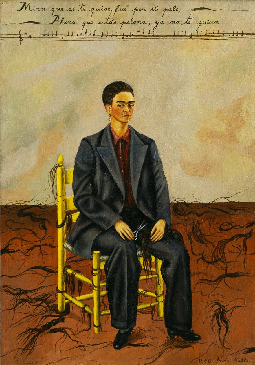 Autoportret z przyciętymi włosami autorstwa Frida Kahlo