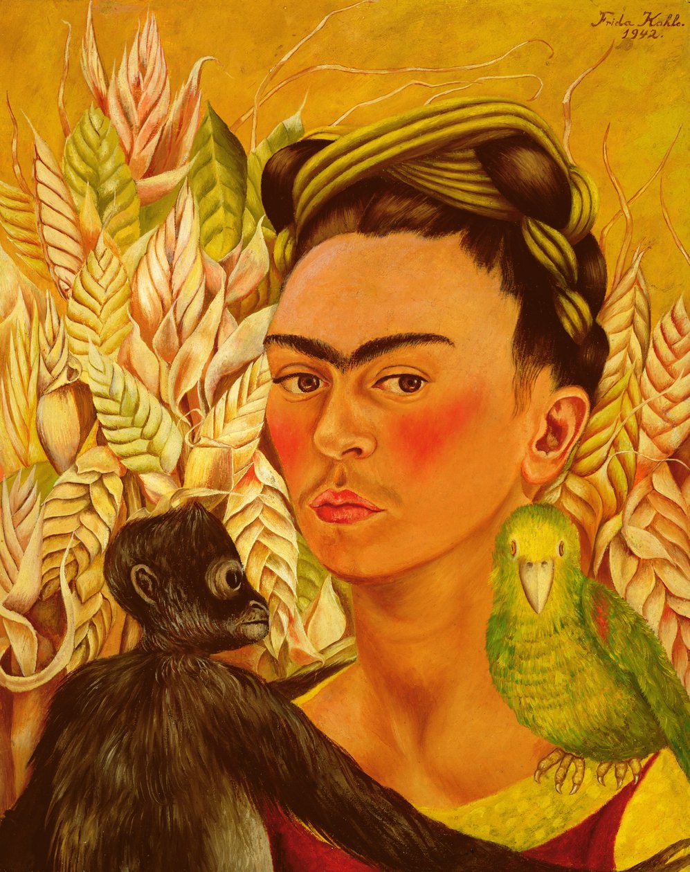 Autoportret z małpą i papugą autorstwa Frida Kahlo
