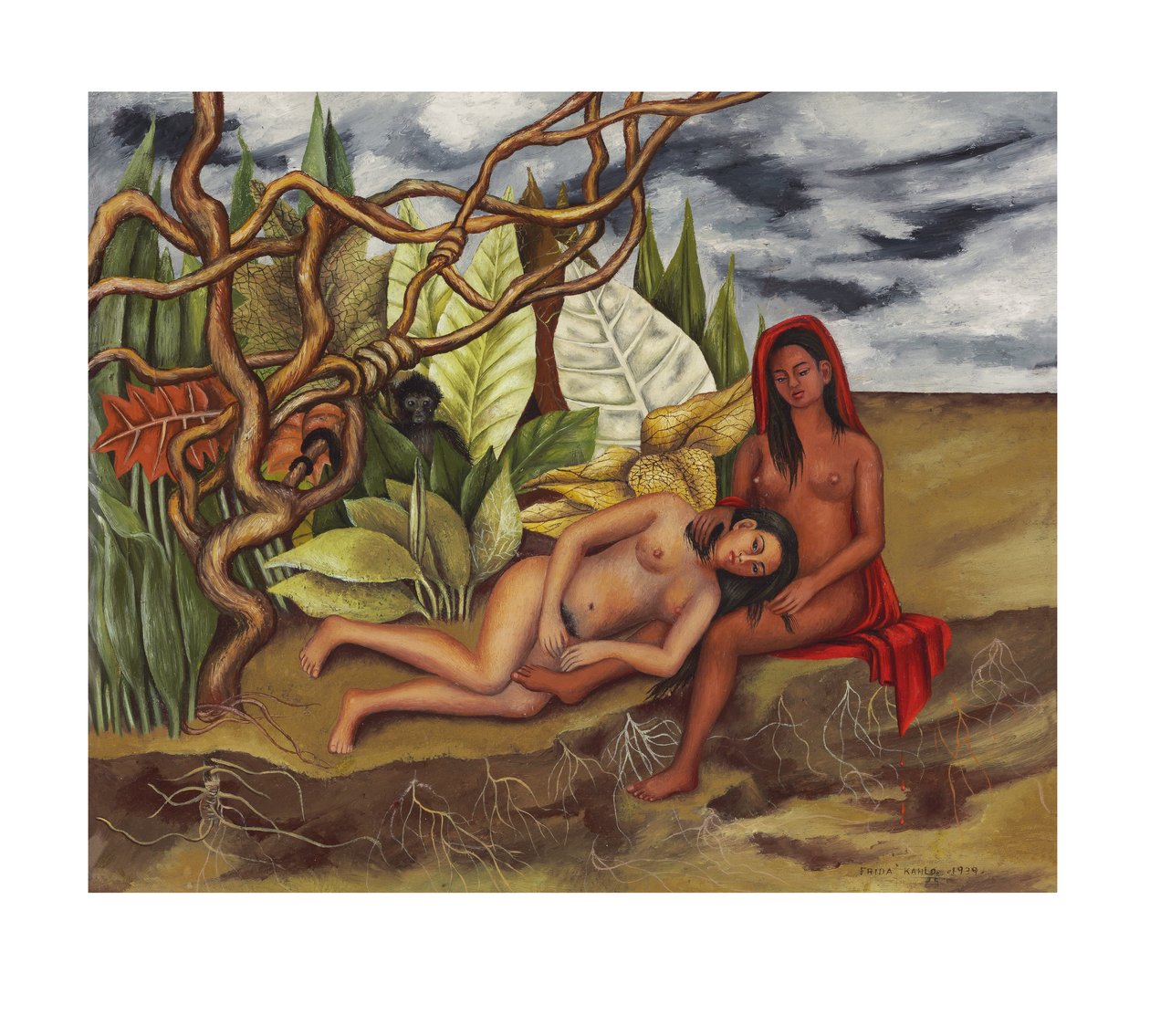 Ziemia sama w sobie lub Dwoje nagich w dżungli autorstwa Frida Kahlo