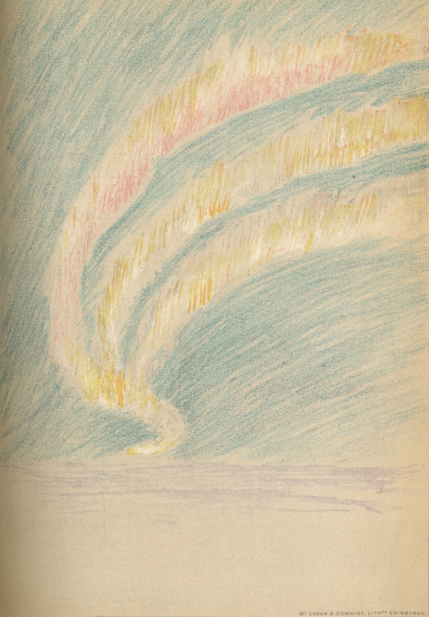 Serpentyny z Aurora Borealis, 28 listopada 1893. Szkic pastelowy, 1893 1897 autorstwa Fridtjof Nansen