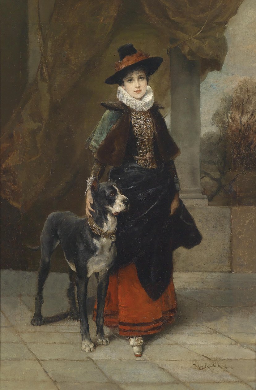 Portret damy w historyzującym stroju z mastifem autorstwa Friedrich August von Kaulbach