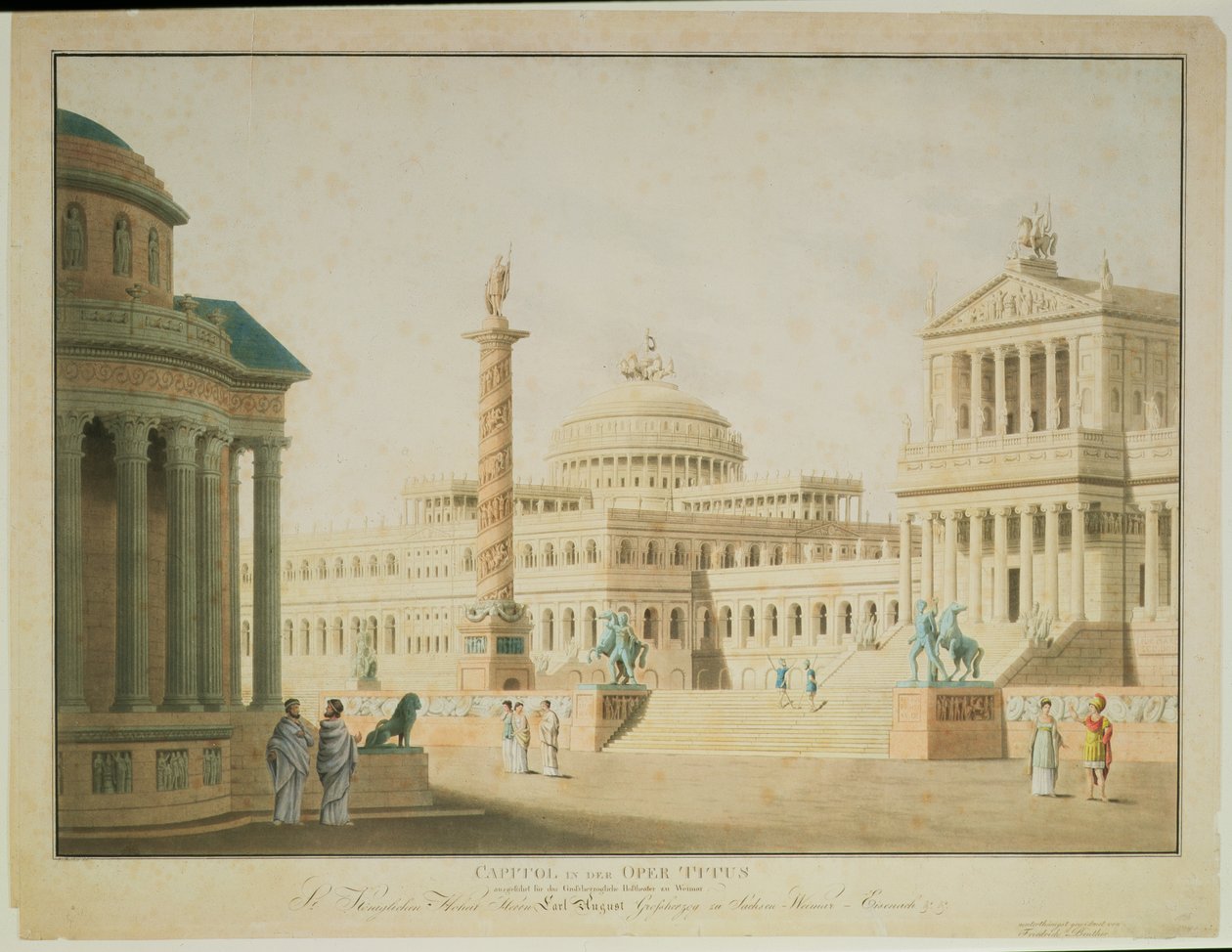 Kapitol, scenografia do „Tytusa” Wolfganga Amadeusza Mozarta (1756-91), spektakl w reżyserii Antona Genasta w Hoftheater w Wiedniu, ryty przez artystę, 1815 autorstwa Friedrich Beuther